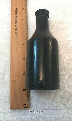 Early 1800's Black Amber Glass Bottle Smooth Bottom 5 Blob Top Unique Bitters