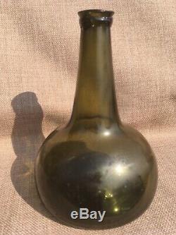 Early 18th Century Dutch Black Glass Onion Wine Bottle