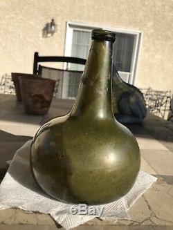 Early 18th Century Dutch Black Glass Onion Wine Bottle Found Off Keys