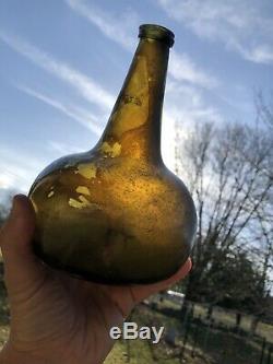 Early 18th Century Dutch Black Glass Onion Wine Bottle Found Off Keys