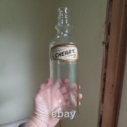 Early 1900 Label Under Glass Cherry Soda Fountain Syrup Bottle From Drugstore