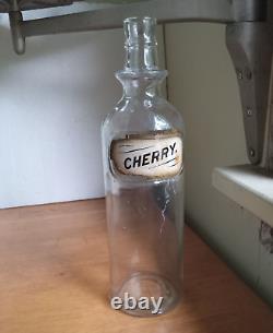 Early 1900 Label Under Glass Cherry Soda Fountain Syrup Bottle From Drugstore