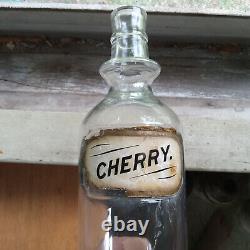 Early 1900 Label Under Glass Cherry Soda Fountain Syrup Bottle From Drugstore