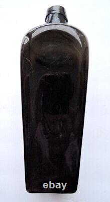 Early Antique Late 18th Century DARK GREEN BLACK GLASS GIN BOTTLE with PONTIL