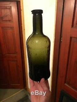 Early Black Glass Pontil Old Bottle Large Bubbles