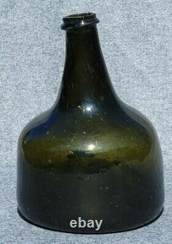 Early Colonial Era English Mallet Wine Bottle 1722-1730 Olive Green Black Glass