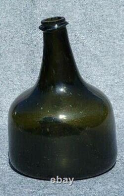 Early Colonial Era English Mallet Wine Bottle 1722-1730 Olive Green Black Glass