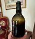 Early Crude Leaning Black Glass Ale Bottle Applied Lip 1850s Era Whittled Nice