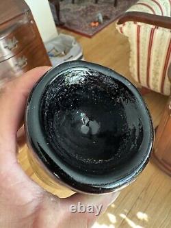 Early Crude Leaning Black Glass Ale Bottle Applied Lip 1850s Era Whittled Nice