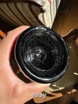 Early Crude Leaning Black Glass Ale Bottle Applied Lip 1850s Era Whittled Nice