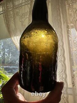 Early Crude Leaning Black Glass Ale Bottle Applied Lip 1850s Era Whittled Nice