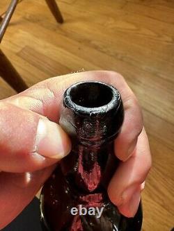 Early Crude Leaning Black Glass Ale Bottle Applied Lip 1850s Era Whittled Nice