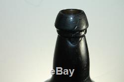 Early Crude Mallet Pontil Black Glass Rum Bottle 9 5/8'