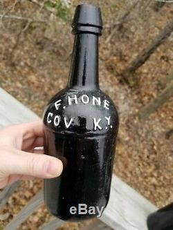 Early F. HONE Cov. Ky. Black Glass Quart Ale Bottle Covington Kentucky