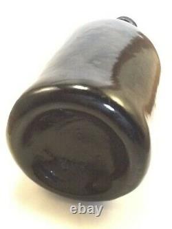 Early Free Blown Squat Cylinder. English Free Blown Black Glass Mallet Bottle