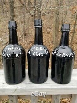 Early GRAF & WEYD Black Glass Quart Ale Bottle Louisville Kentucky KY