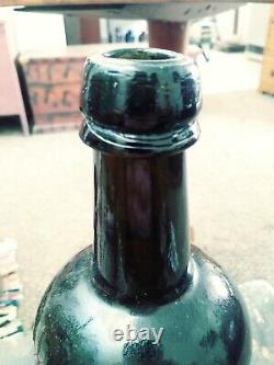Early Hand Blown Bottle 19thC. Black Glass H. R BRISTOL English 1800s Liquor