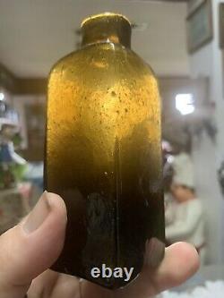 Early Open Tubular Pontil Black Glass Blacking Or Utility Bottle Keene Product