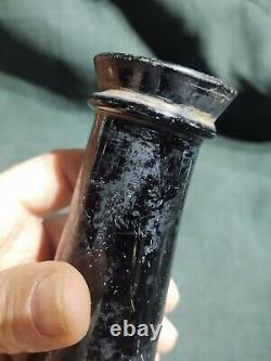 Early Rare Antique Truffle Jar Hand blown Black Glass similar C17th Onion Bottle