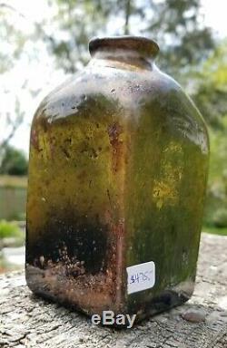 Early Snuff Bottle Large Size Pontil American Black Glass Jar Antique