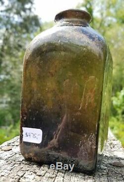 Early Snuff Bottle Large Size Pontil American Black Glass Jar Antique