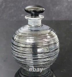 Early Steuben Signed Fleur-de-lis Black Threaded Glass Perfume Bottle