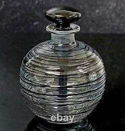 Early Steuben Signed Fleur-de-lis Black Threaded Glass Perfume Bottle