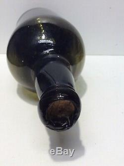 Early large sized Black Glass free blown Pontil Old Bottle super condition