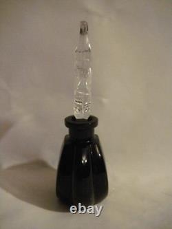 Egyptian Revival 5 Pressed, Cut & Polished Black Glass Perfume Bottle & Stopper