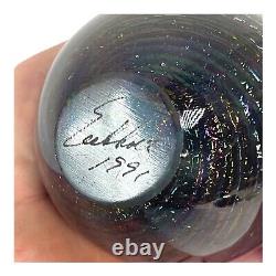 Eickholt Black Rainbow Swirl Iridescent Glass Perfume Bottle Stopper Signed'91