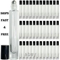 Empty 10ml Cylinder Thick Glass Roll On Roller Ball Bottle Black Perfume Oil