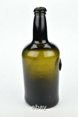 English Sir Reginald Carew Family Crest Black Glass Seal Bottle 18th Century