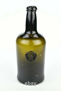 English Sir Reginald Carew Family Crest Sealed Bottle Black Glass 18th Century