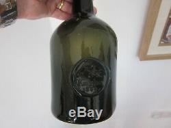 English Squat Cylinder R A Cox Kington 1809 English Black Glass Wine Bottle