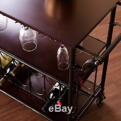 Espresso/Black Wine Bar Cart Serving Table Glasses Kitchen Furniture Bottle Rack