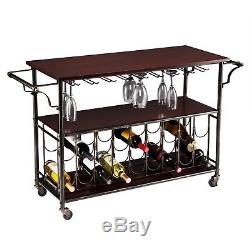 Espresso/Black Wine Bar Cart Serving Table Glasses Kitchen Furniture Bottle Rack