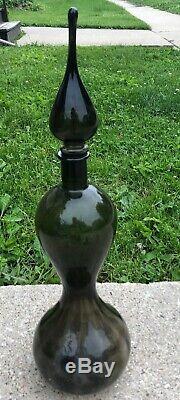 Estate -HUGE Black Genie MidCentury Modern Glass Vase Decanter Bottle Blenko
