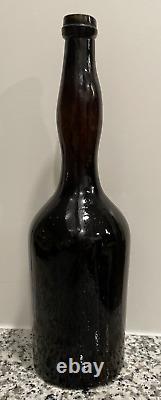 Exceptional Dark Black Glass Lady's Leg Bitters Or Whiskey No Pontil