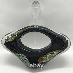 FAB! 2004 Black Art Glass w Gold Flakes Perfume Bottle Sculpture Signed