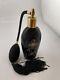 Fenton Art Black Glass Copper Rose Perfume Bottle Atomizer Hand Painted