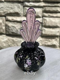 Fenton Black Beaded Melon Rose Perfume Bottle with Madras Pink Stopper