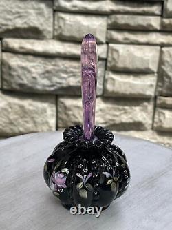 Fenton Black Beaded Melon Rose Perfume Bottle with Madras Pink Stopper