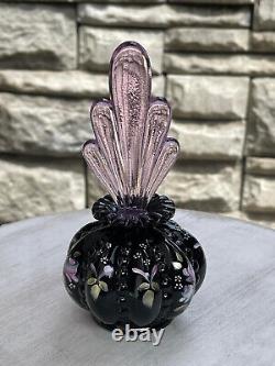 Fenton Black Beaded Melon Rose Perfume Bottle with Madras Pink Stopper