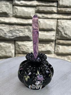 Fenton Black Beaded Melon Rose Perfume Bottle with Madras Pink Stopper