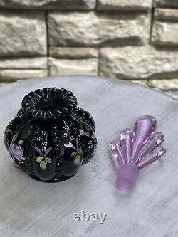 Fenton Black Beaded Melon Rose Perfume Bottle with Madras Pink Stopper