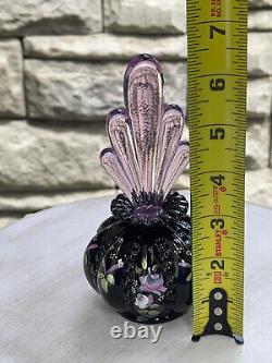 Fenton Black Beaded Melon Rose Perfume Bottle with Madras Pink Stopper