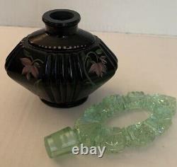 Fenton Black Perfume Bottle Signed And Stopper