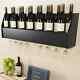 Floating 18 Bottle Wine Rack And Glass Holder Wood Wall-mounted Storage In Black