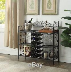 Floor Standing Wine Rack Furniture Black Table Storage Bottle Glass Holder Metal