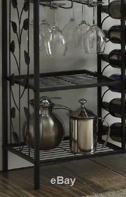 Floor Standing Wine Rack Furniture Black Table Storage Bottle Glass Holder Metal